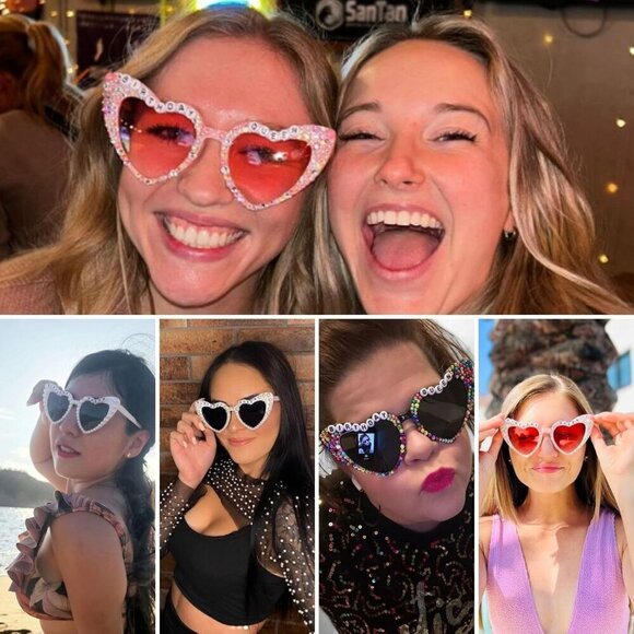 ?Women Pink Heart Shaped Sunglasses Birthday Queen Glasses Heart Sunglasses main image 5